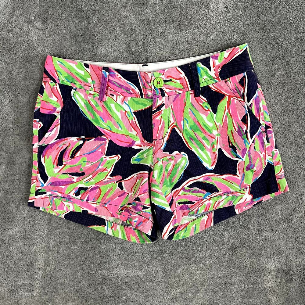 Lilly Pulitzer Callahan Shorts Womens 2 Naavy Pink Floral Preppy Resort